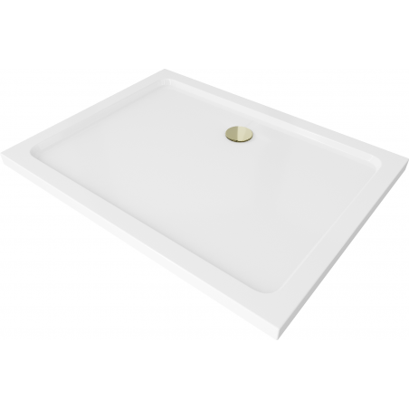 Mexen Flat receveur de douche rectangulaire slim 80 x 70 cm, Blanc, siphon Or - 40107080G