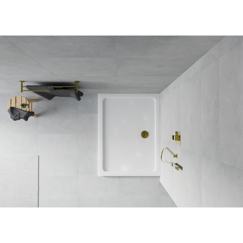 Mexen Flat receveur de douche rectangulaire slim 80 x 70 cm, blanc, siphon doré - 40107080G
