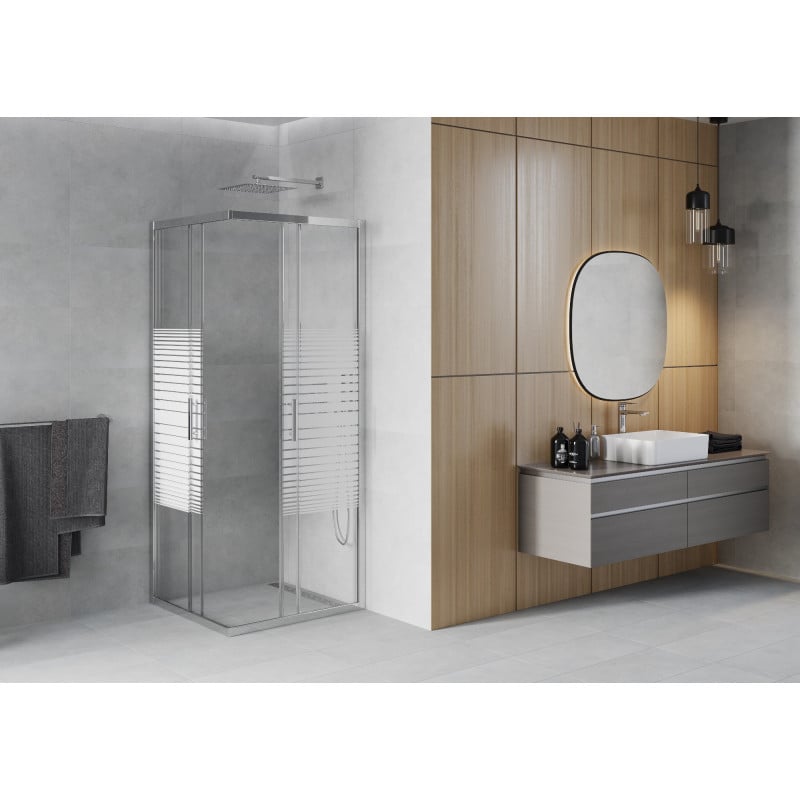 Mexen Rio cabine de douche carrée 70 x 70 cm, bandes blanches, chrome - 860-070-070-01-20