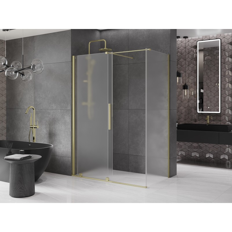 Mexen Velar cabine de douche coulissante 140 x 85 cm, givrée, or brossé - 871-140-085-31-55