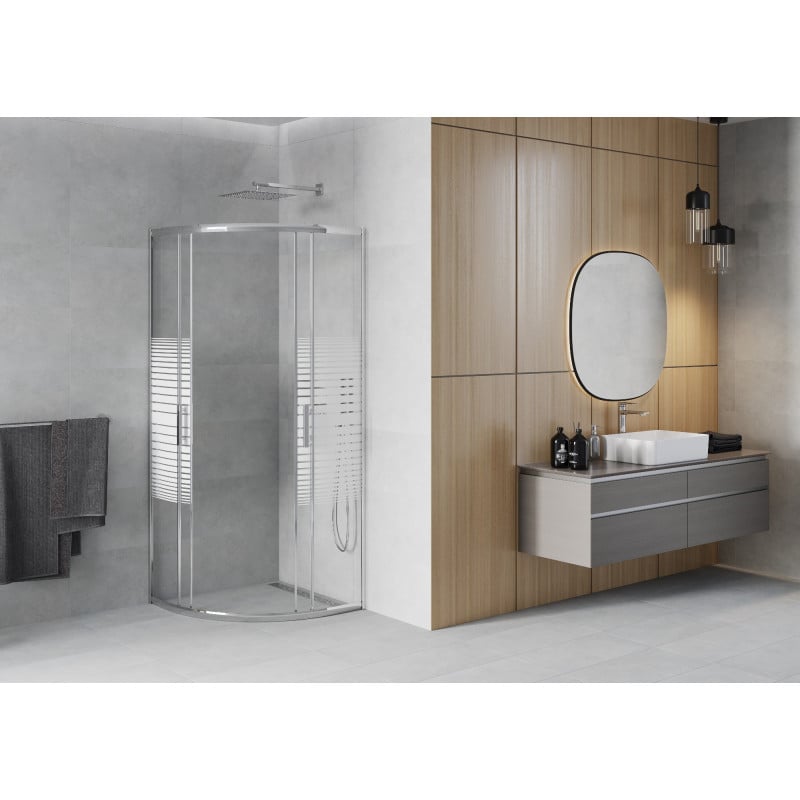 Mexen Rio cabine de douche semi-circulaire 70 x 70 cm, bandes blanches, chrome - 863-070-070-01-20
