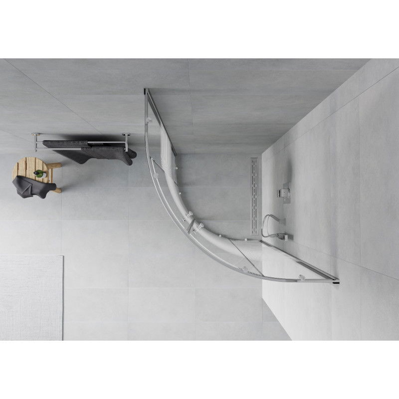Mexen Rio cabine de douche semi-circulaire 80 x 80 cm, bandes blanches, chromée - 863-080-080-01-20