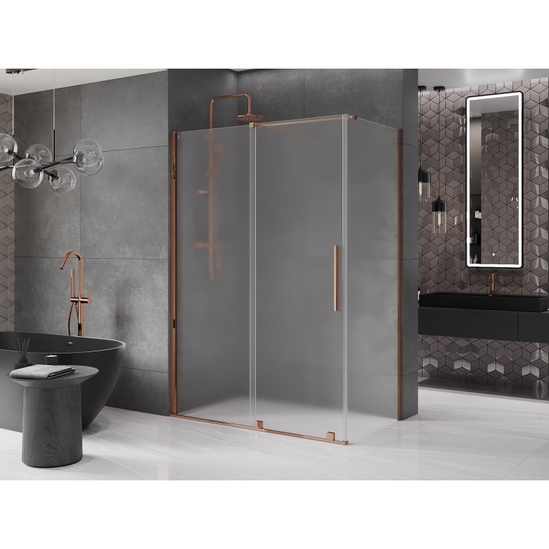 Mexen Velar cabine de douche coulissante 150 x 75 cm, givré, or rose - 871-150-075-31-60