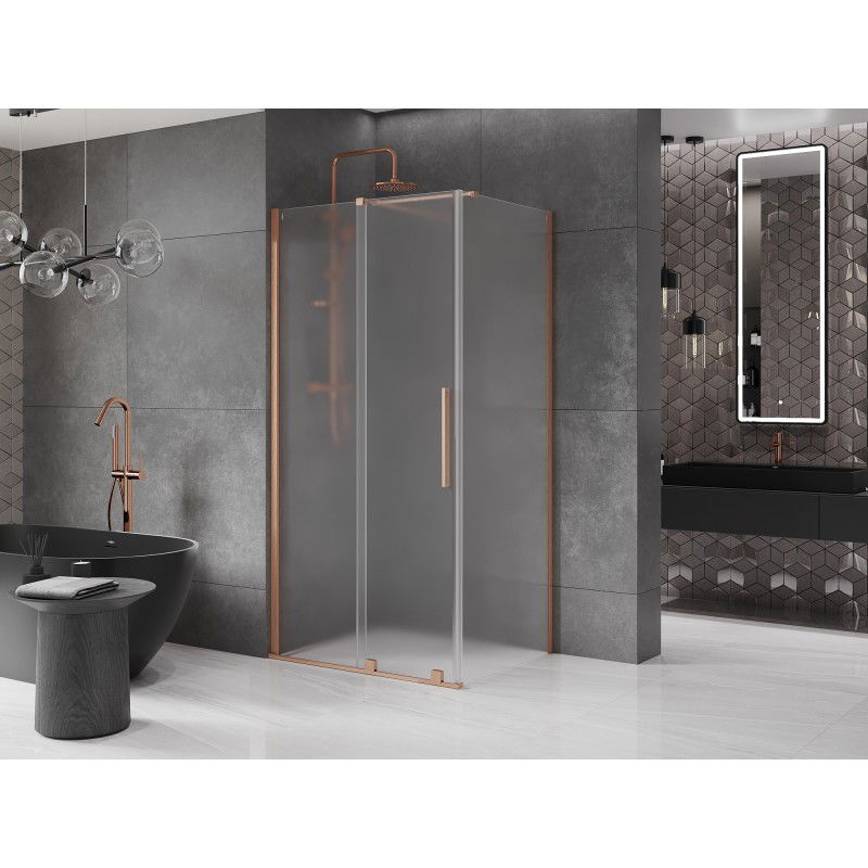 Mexen Velar cabine de douche coulissante 90 x 100 cm, verre dépoli, cuivre brossé - 871-090-100-31-65