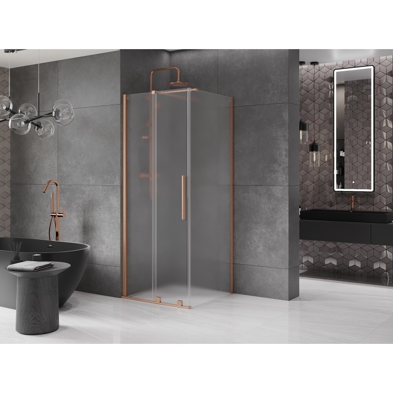 Mexen Velar cabine de douche coulissante 90 x 90 cm, givre, cuivre brossé - 871-090-090-31-65