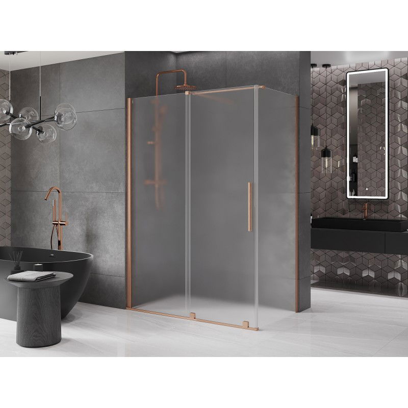Mexen Velar cabine de douche coulissante 130 x 70 cm, verre dépoli, cuivre brossé - 871-130-070-31-65