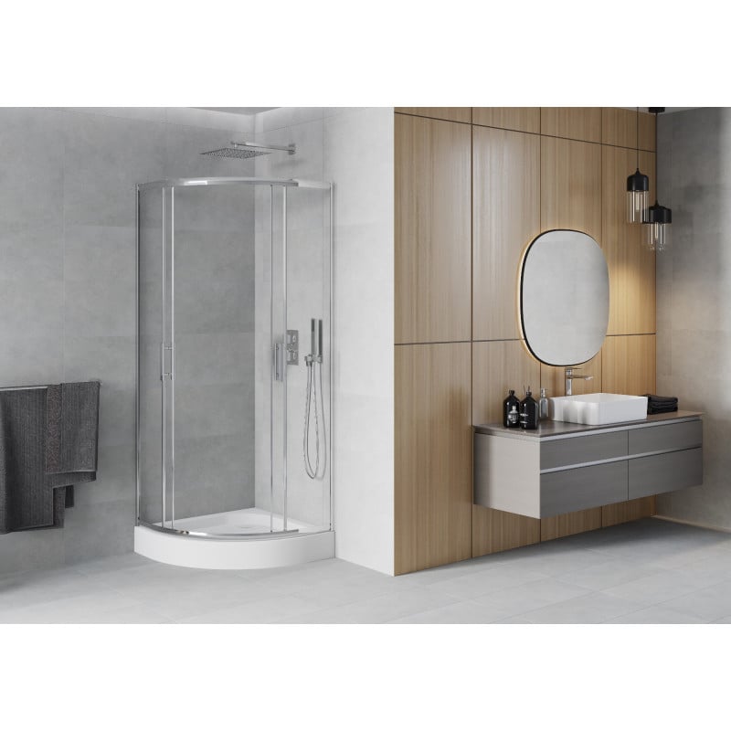 Mexen Rio cabine de douche semi-circulaire 80 x 80 cm, transparent, chrome + receveur Rio, blanc - 863-080-080-01-00-4710