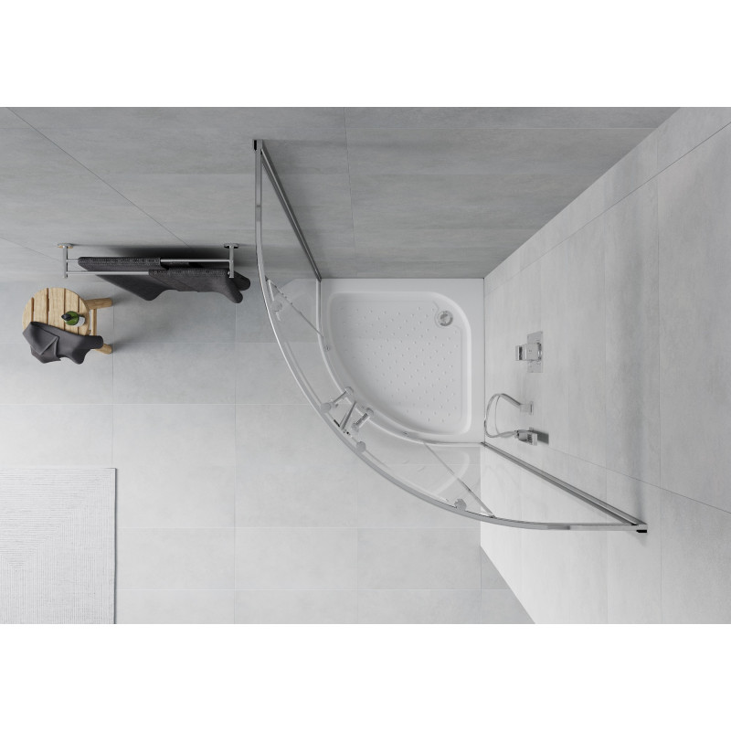 Mexen Rio cabine de douche quart de cercle 90 x 90 cm, transparent, chrome + receveur Rio, blanc - 863-090-090-01-00-4710