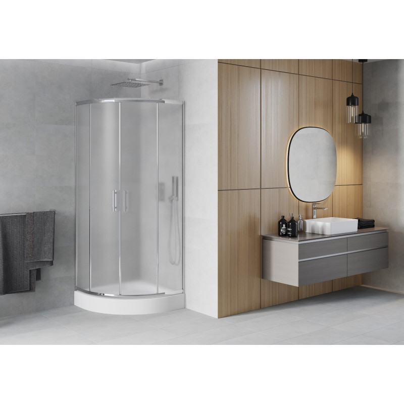 Mexen Rio cabine de douche semi-circulaire 70 x 70 cm, givrée, chrome + receveur, blanc - 863-070-070-01-30-4710