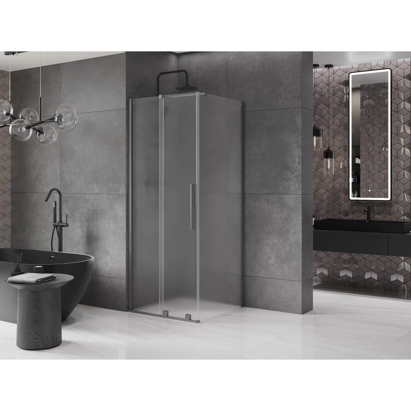 Mexen Velar cabine de douche coulissante 110 x 110 cm, givrée, gris canon brossé - 871-110-110-31-66