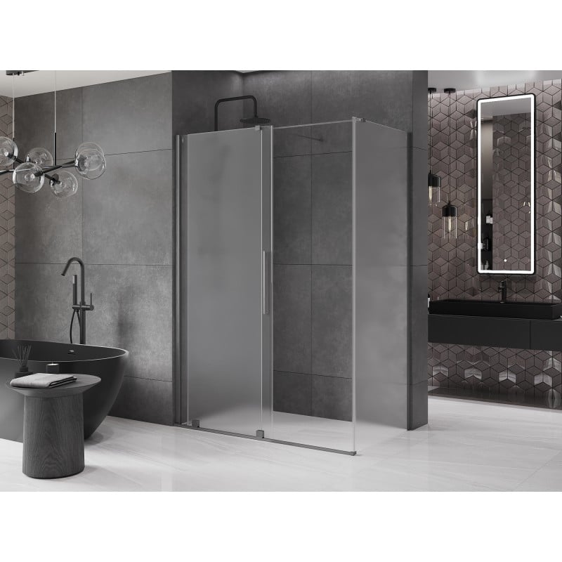 Mexen Velar cabine de douche coulissante 140 x 70 cm, dépoli, gris canon brossé - 871-140-070-31-66
