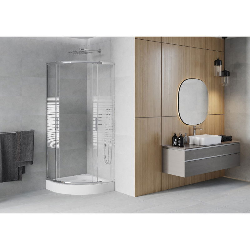 Mexen Rio cabine de douche semi-circulaire 70 x 70 cm, bandes blanches, chrome + receveur, blanc - 863-070-070-01-20-4710