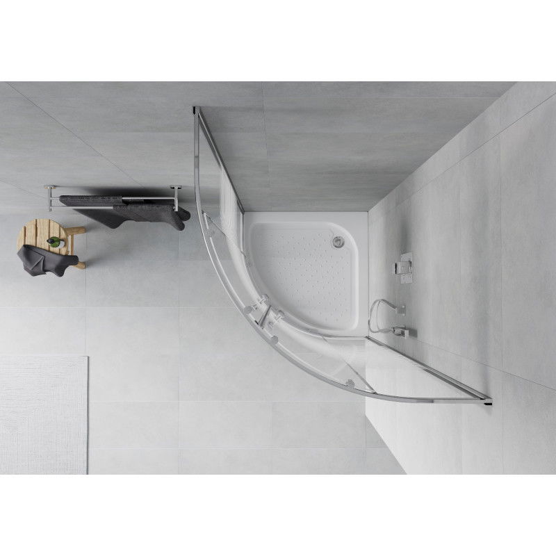 Mexen Rio cabine de douche semi-circulaire 80 x 80 cm, bandes blanches, chrome + receveur, blanc - 863-080-080-01-20-4710