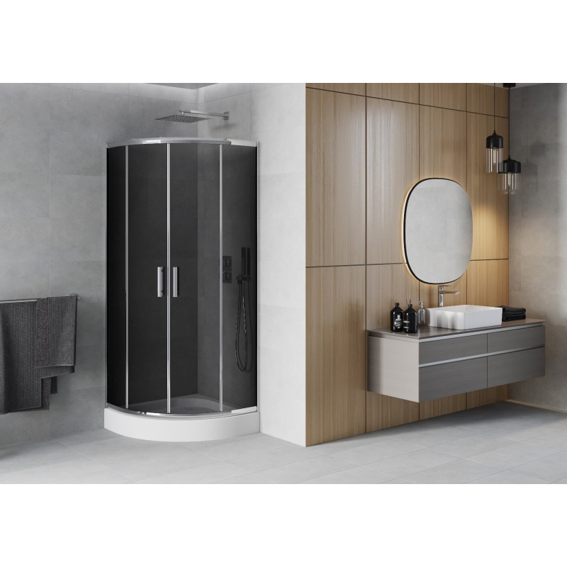 Mexen Rio cabine de douche demi-circulaire 70 x 70 cm, graphite, chrome + bac à douche, blanc - 863-070-070-01-40-4710