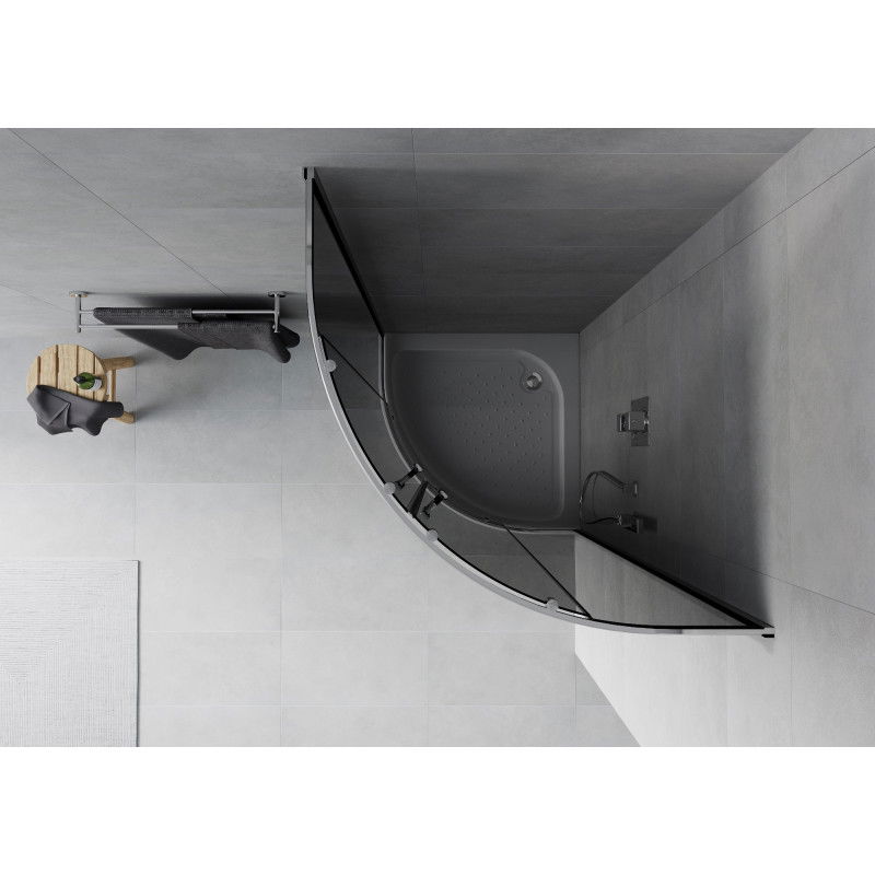 Mexen Rio cabine de douche semi-circulaire 80 x 80 cm, graphite, chrome + receveur de douche, blanc - 863-080-080-01-40-4710