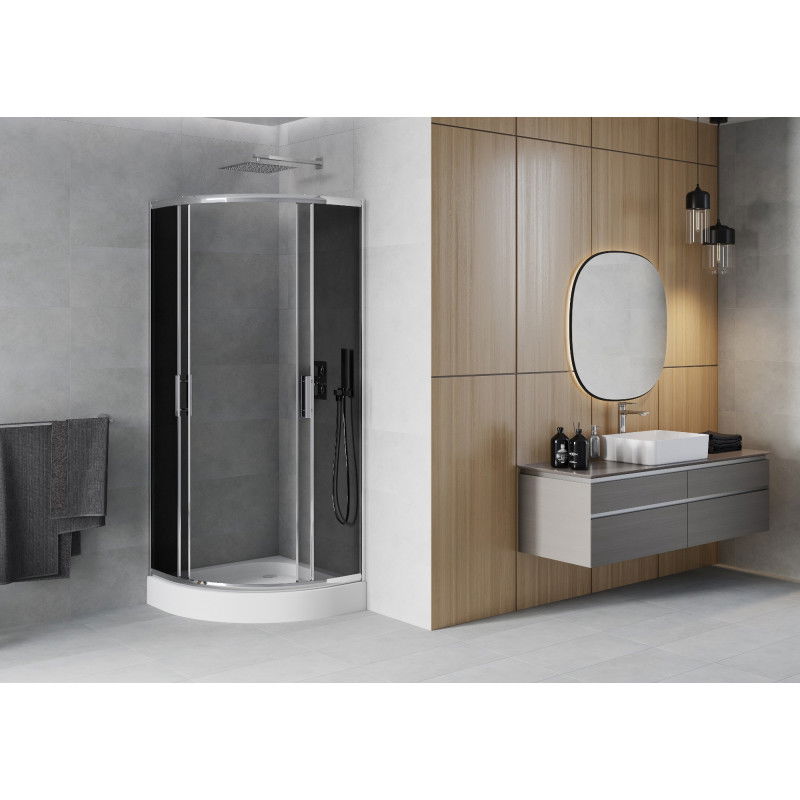 Mexen Rio cabine de douche semi-circulaire 80 x 80 cm, graphite, chrome + receveur de douche, blanc - 863-080-080-01-40-4710