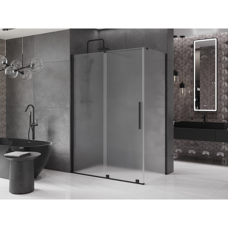 Mexen Velar cabine de douche coulissante 130 x 75 cm, givré, noir - 871-130-075-31-70