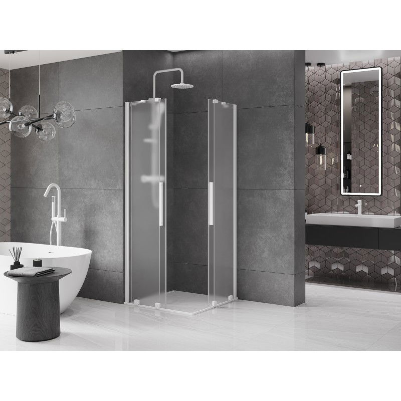 Mexen Velar Cabine de douche coulissante Duo 80 x 80 cm, givrée, blanche - 871-080-080-32-20
