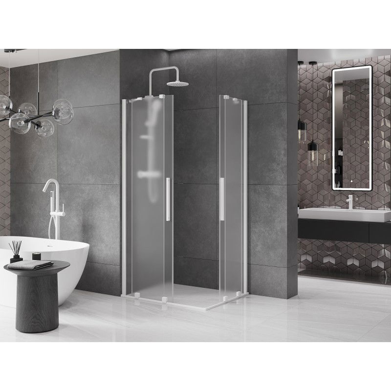 Mexen Velar Duo cabine de douche coulissante 90 x 80 cm, givre, blanc - 871-090-080-32-20