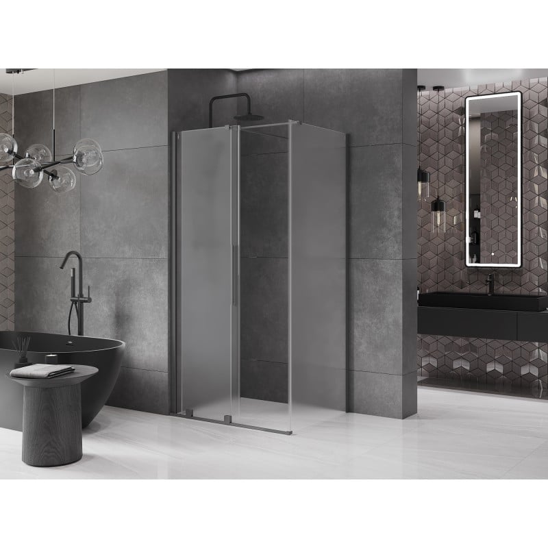 Mexen Velar cabine de douche coulissante 90 x 85 cm, givrée, gun metal - 871-090-085-31-95