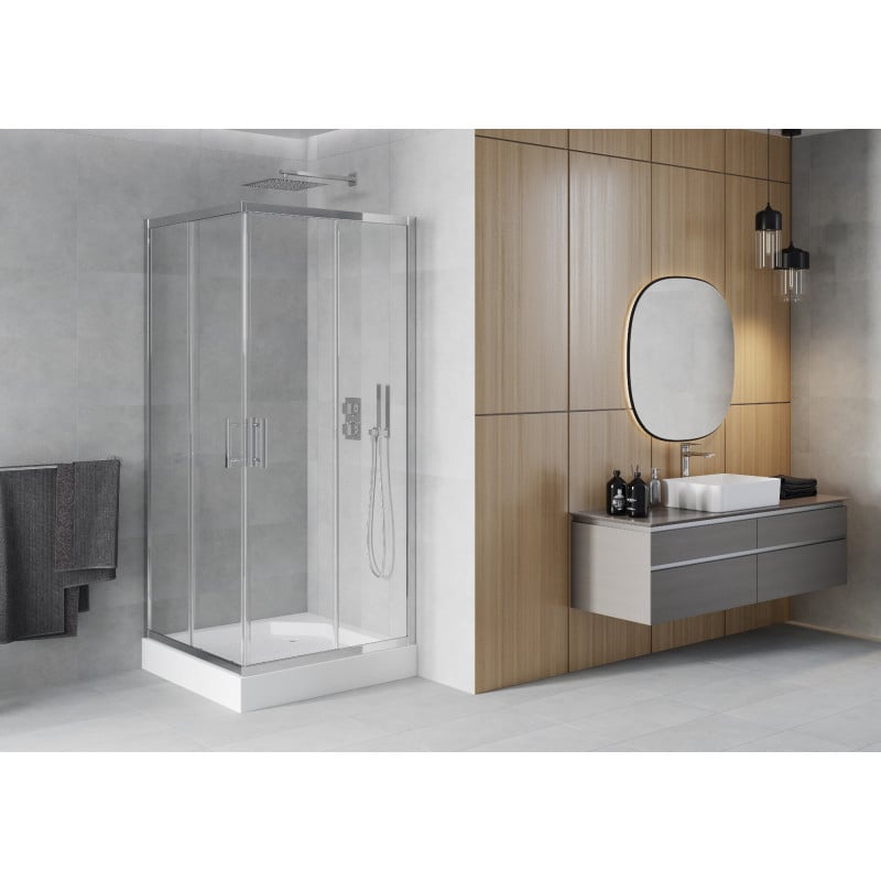 Mexen Rio cabine de douche carrée 90 x 90 cm, transparent, chrome + bac à douche Rio, blanc - 860-090-090-01-00-4510