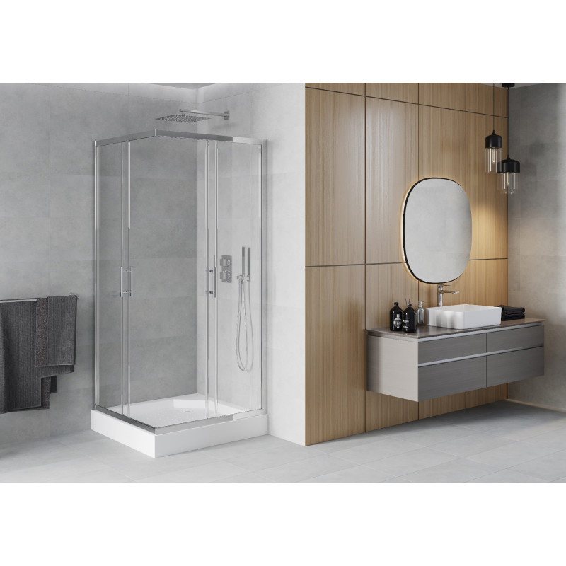 Mexen Rio cabine de douche carrée 90 x 90 cm, transparent, chrome + receveur, blanc - 860-090-090-01-00-4510
