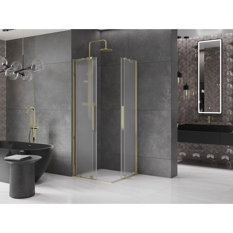 Mexen Velar Duo cabine de douche coulissante 80 x 80 cm, givre, or - 871-080-080-32-50