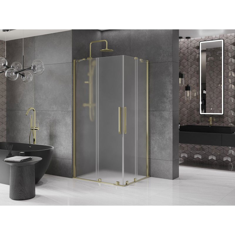 Mexen Velar Duo cabine de douche coulissante 90 x 80 cm, givrée, dorée - 871-090-080-32-50