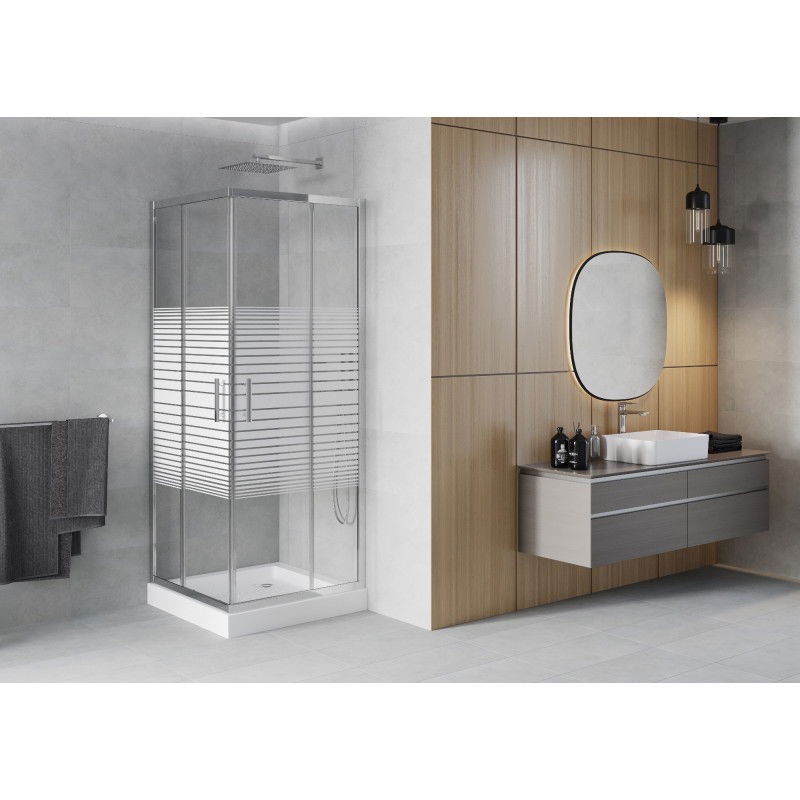 Mexen Rio cabine de douche carrée 80 x 80 cm, bandes blanches, chrome + receveur, blanc - 860-080-080-01-20-4510