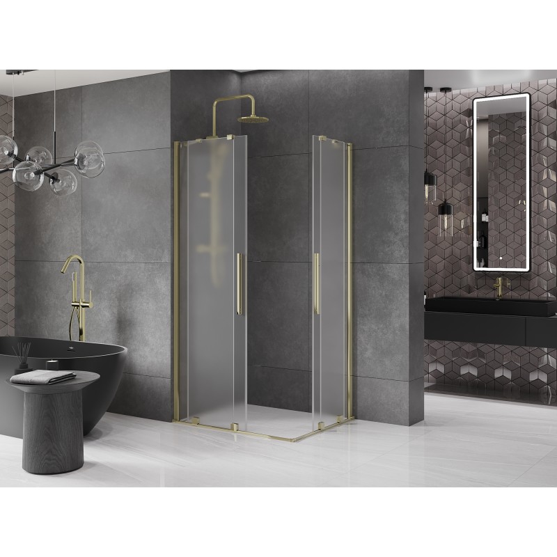 Mexen Velar Duo cabine de douche coulissante 100 x 90 cm, givrée, dorée - 871-100-090-32-50