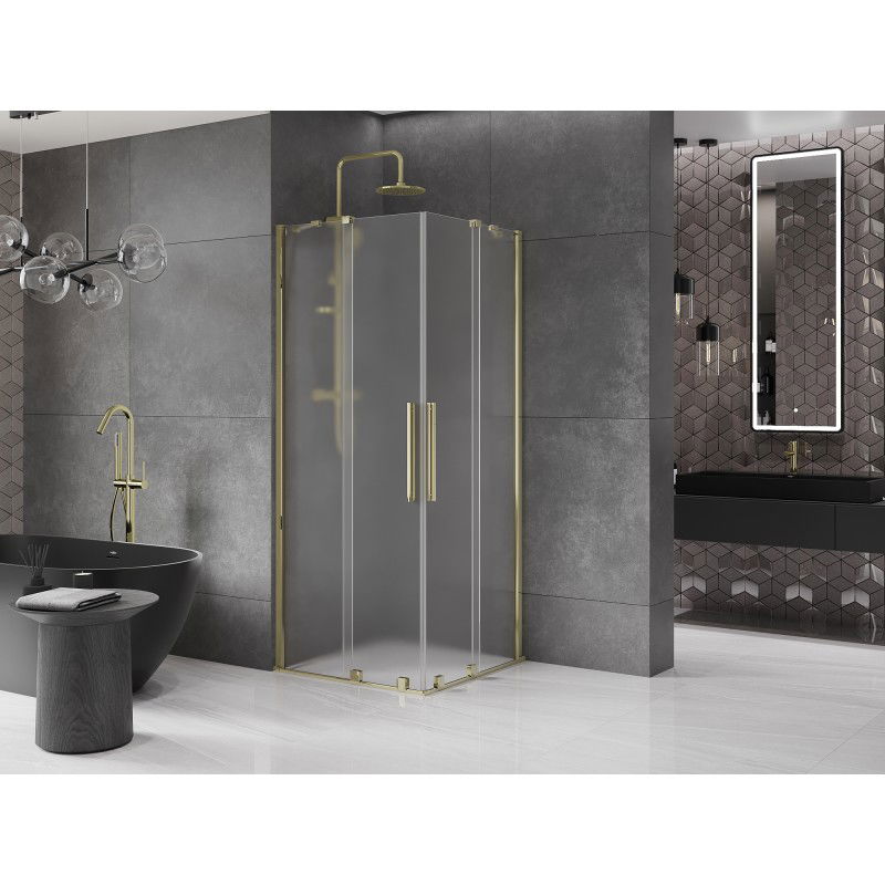 Mexen Velar Duo cabine de douche coulissante 100 x 100 cm, verre givré, doré - 871-100-100-32-50