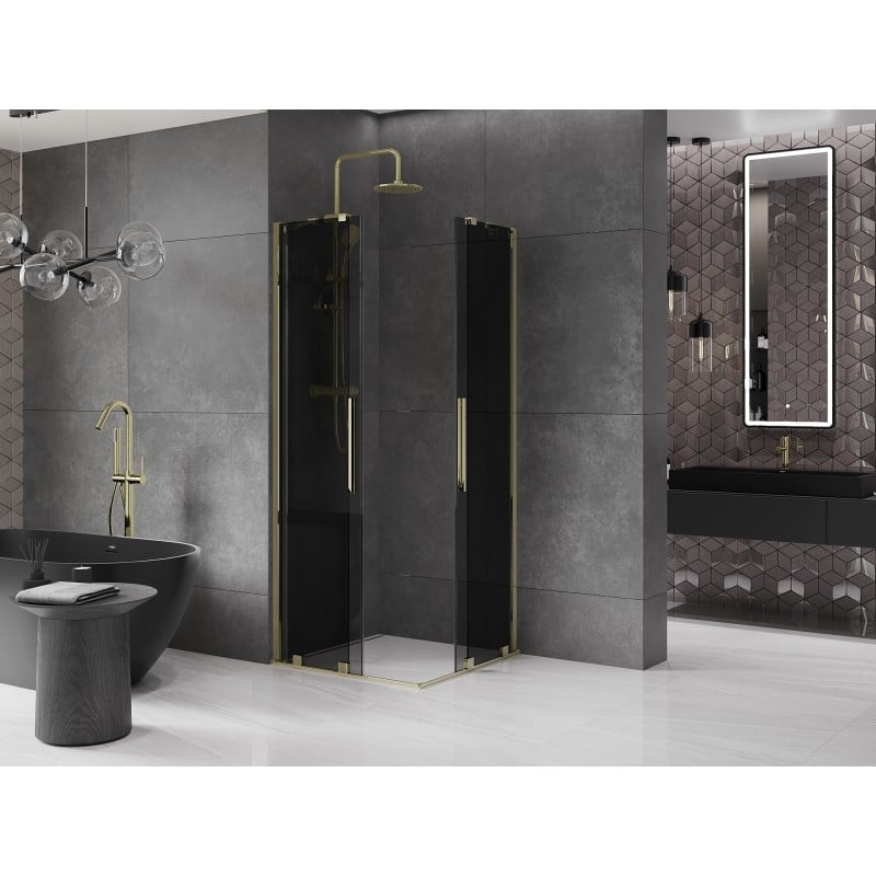 Mexen Velar Duo cabine de douche coulissante 80 x 80 cm, graphite, or - 871-080-080-42-50