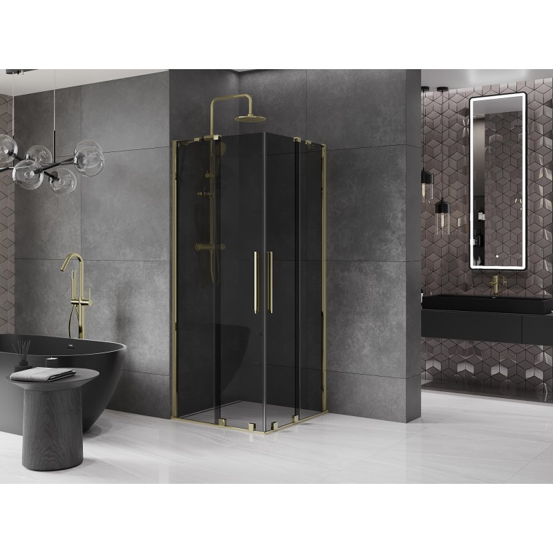 Mexen Velar Duo cabine de douche coulissante 100 x 100 cm, graphite, or - 871-100-100-42-50