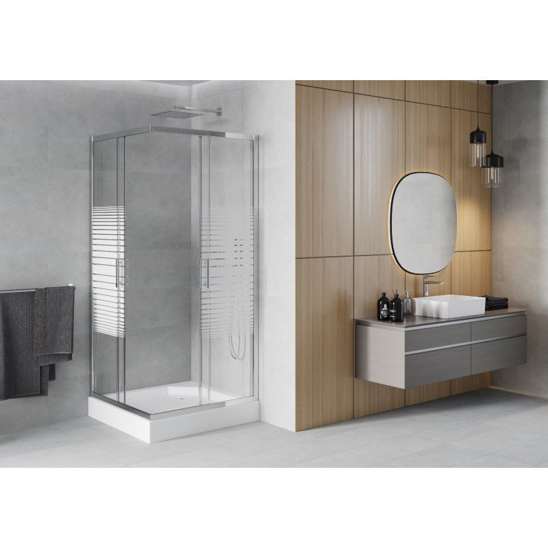 Mexen Rio cabine de douche carrée 90 x 90 cm, bandes blanches, chrome + bac de douche, blanc - 860-090-090-01-20-4510