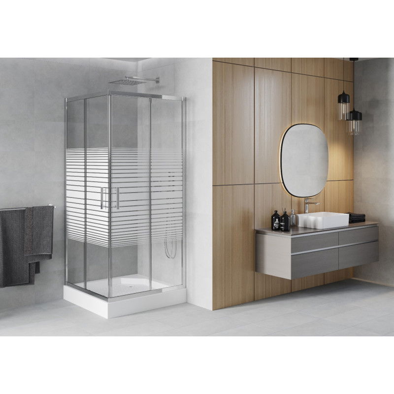 Mexen Rio cabine de douche carrée 90 x 90 cm, bandes blanches, chrome + bac de douche, blanc - 860-090-090-01-20-4510