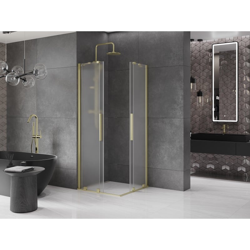 Mexen Velar Duo cabine de douche coulissante 80 x 80 cm, givré, or brossé - 871-080-080-32-55