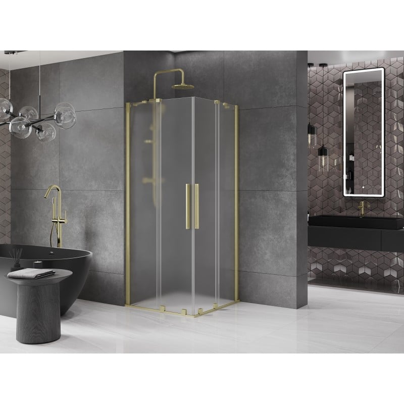 Mexen Velar Duo cabine de douche coulissante 80 x 80 cm, givré, or brossé - 871-080-080-32-55