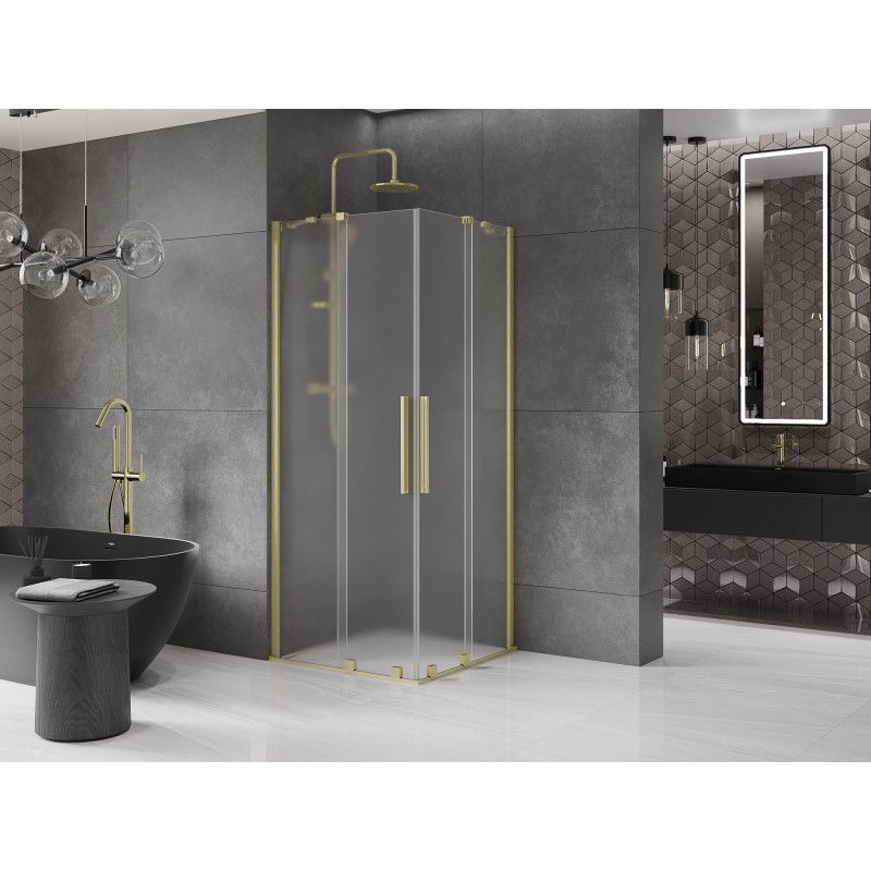 Mexen Velar Duo cabine de douche coulissante 90 x 90 cm, dépoli, or brossé - 871-090-090-32-55