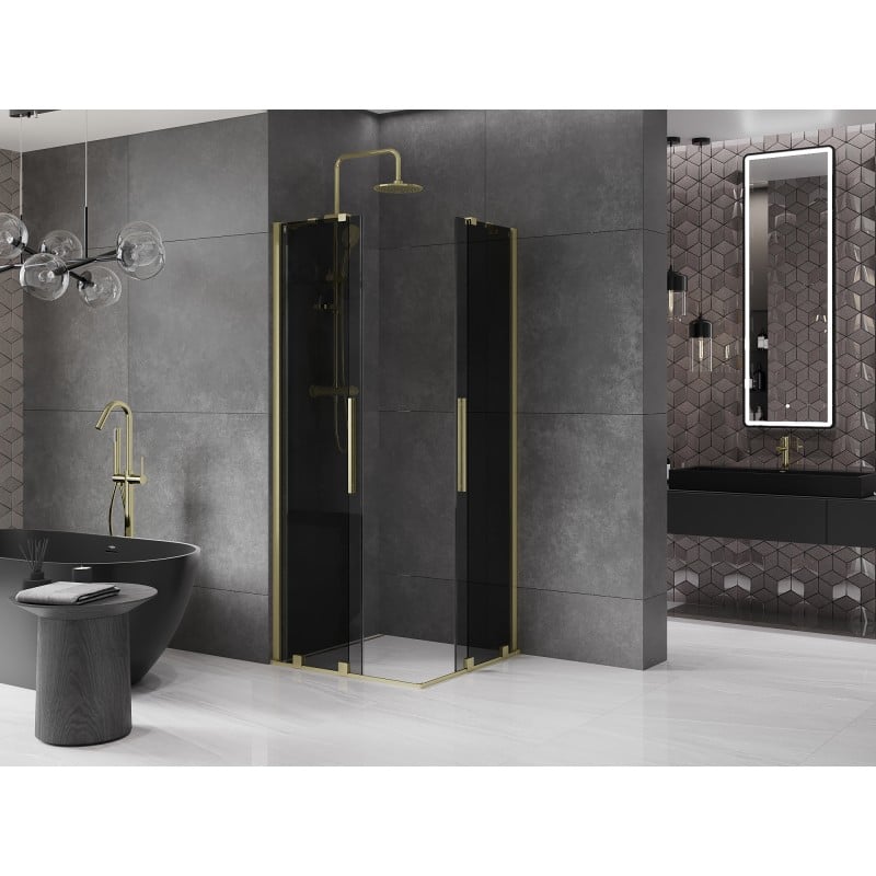 Mexen Velar Duo cabine de douche coulissante 80 x 80 cm, graphite, or brossé - 871-080-080-42-55