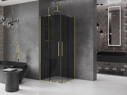 Mexen Velar Duo cabine de douche coulissante 90 x 90 cm, graphite, or brossé - 871-090-090-42-55