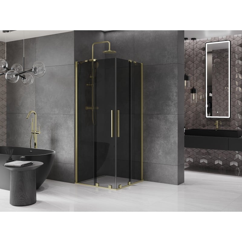 Mexen Velar Duo cabine de douche coulissante 100 x 100 cm, graphite, or brossé - 871-100-100-42-55