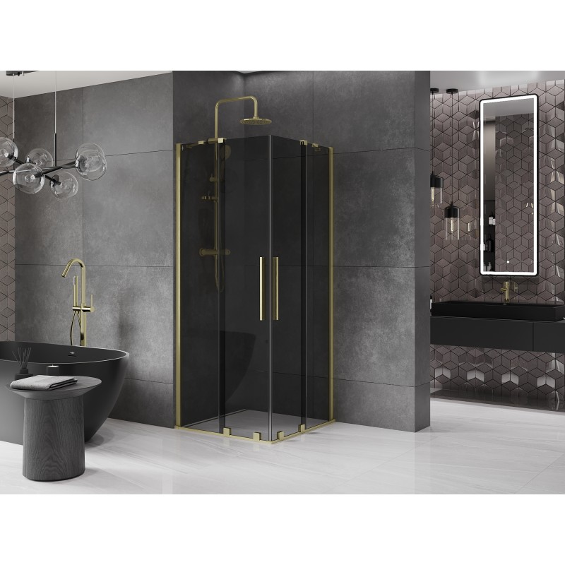 Mexen Velar Duo cabine de douche coulissante 80 x 80 cm, graphite, or brossé - 871-080-080-42-55