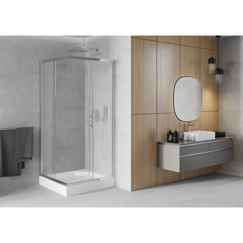Mexen Rio cabine de douche carrée 90 x 90 cm, givrée, chrome + receveur, blanc - 860-090-090-01-30-4510