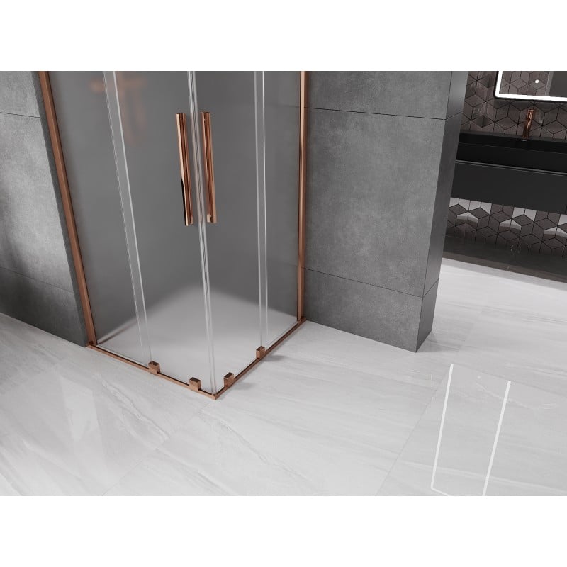 Mexen Velar Duo cabine de douche coulissante 90 x 90 cm, givre, or rose - 871-090-090-32-60