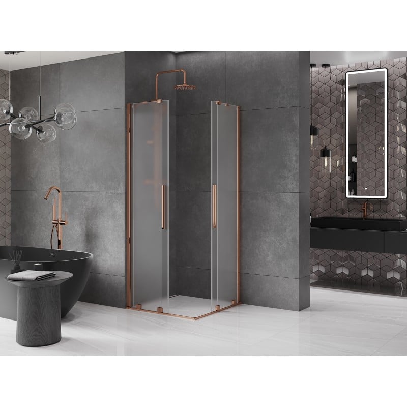 Mexen Velar Duo cabine de douche coulissante 90 x 90 cm, givre, or rose - 871-090-090-32-60