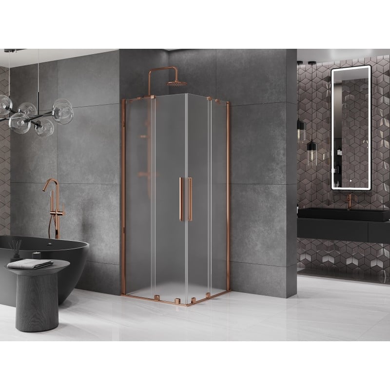 Mexen Velar Duo cabine de douche coulissante 90 x 90 cm, givre, or rose - 871-090-090-32-60