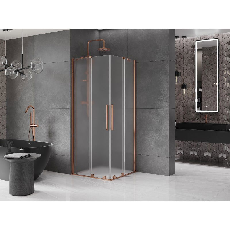 Mexen Velar Duo cabine de douche coulissante 80 x 80 cm, givre, or rose - 871-080-080-32-60