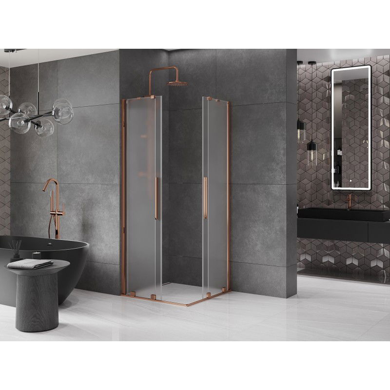 Mexen Velar Duo cabine de douche coulissante 80 x 80 cm, givre, or rose - 871-080-080-32-60