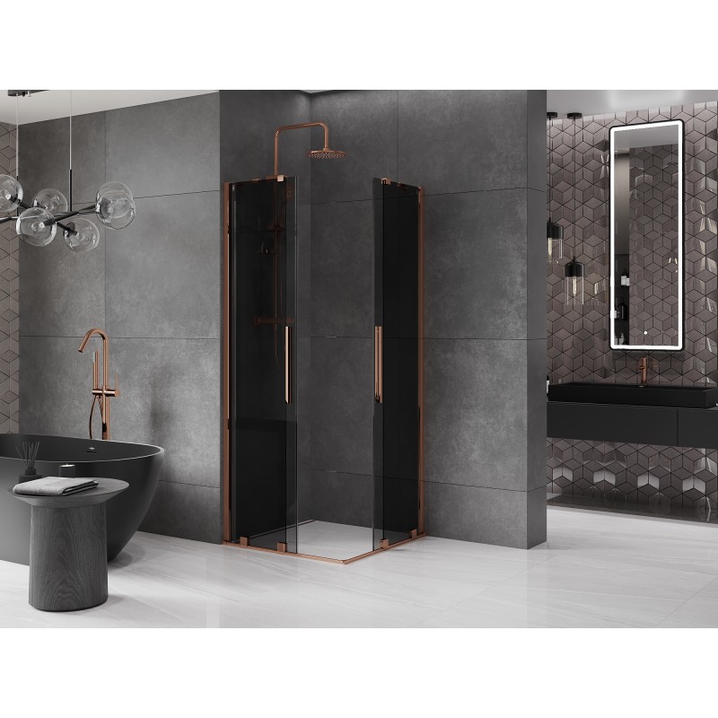 Mexen Velar Duo cabine de douche coulissante 100 x 100 cm, graphite, or rose - 871-100-100-42-60