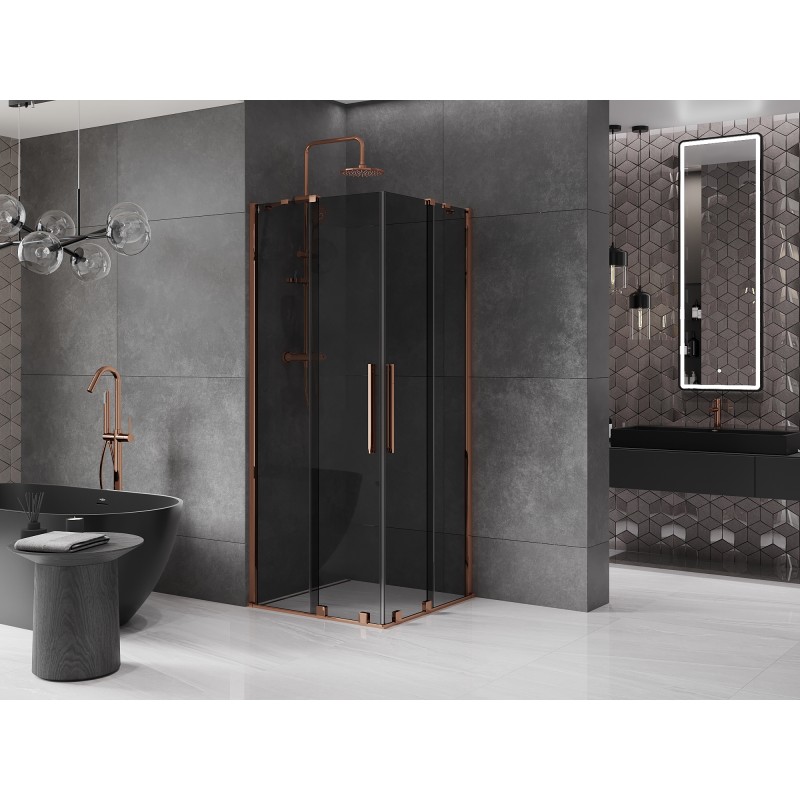 Mexen Velar Duo cabine de douche coulissante 100 x 100 cm, graphite, or rose - 871-100-100-42-60